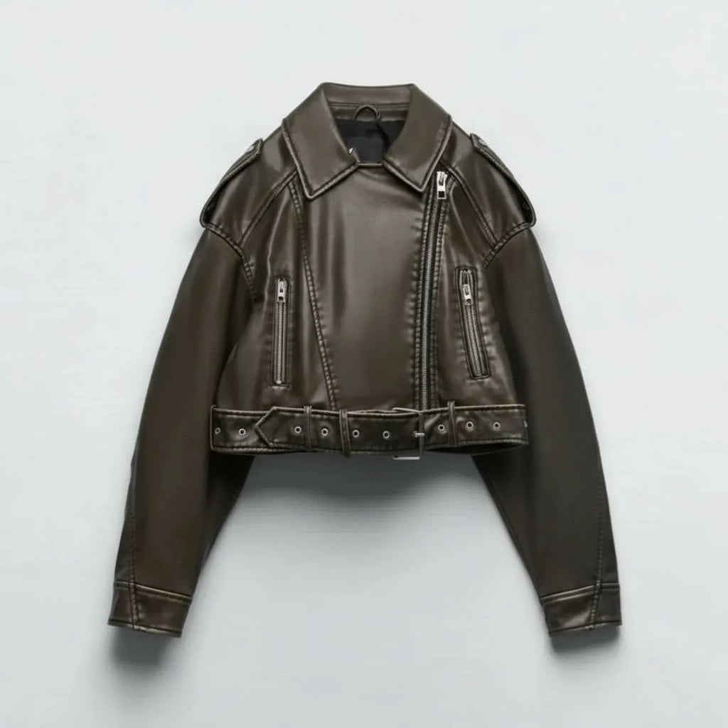 Veste courte oversize en similicuir vintage