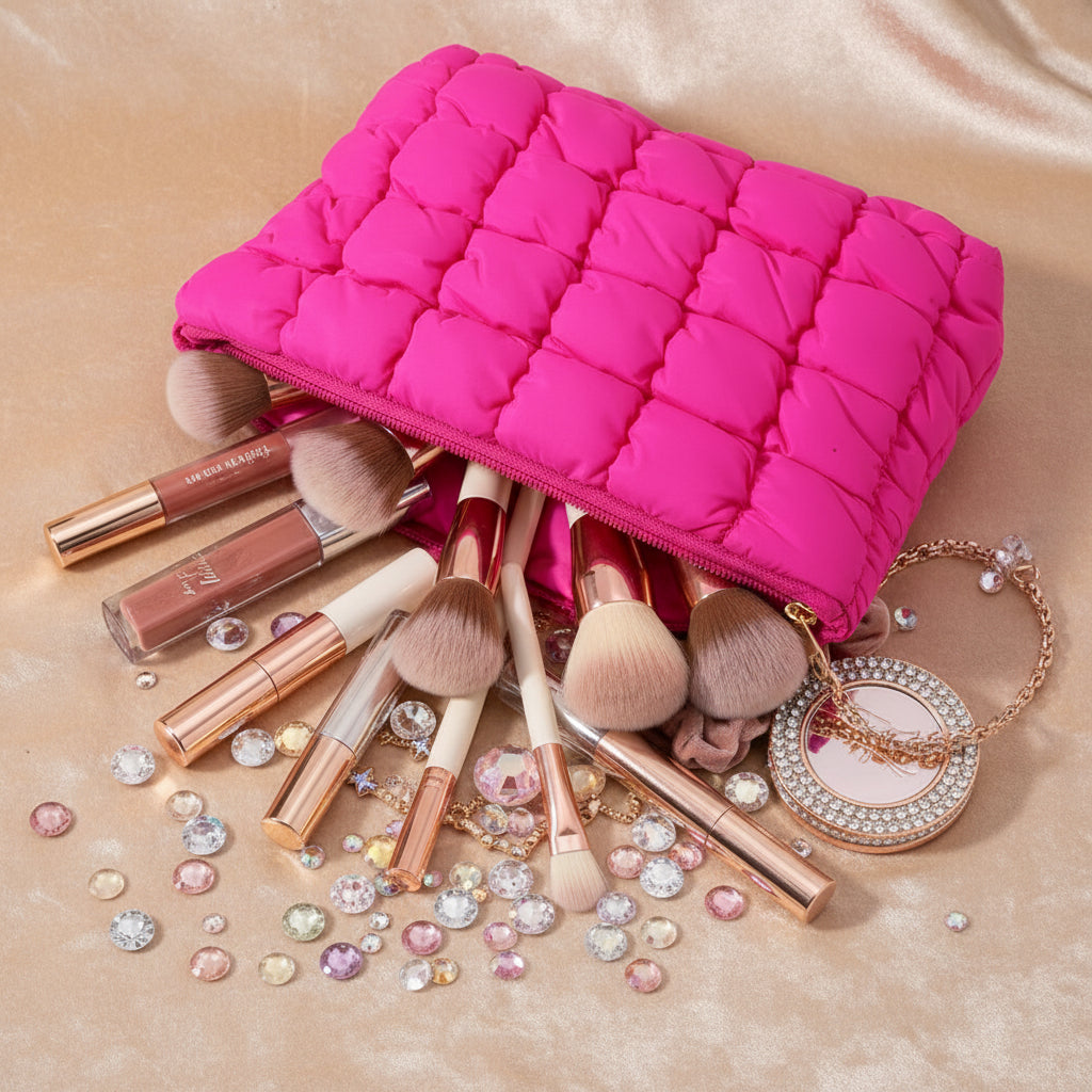 Grande Trousse Makeup Matelassée – Pochette Colorée et Spacieuse