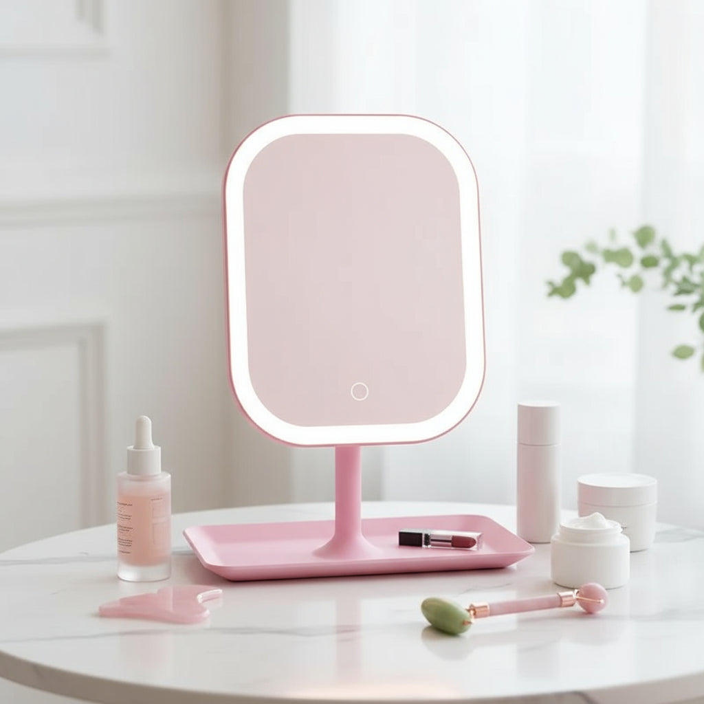 Miroir de Maquillage LED sur Pied – 3 Lumières Réglables – Écran Tactile –