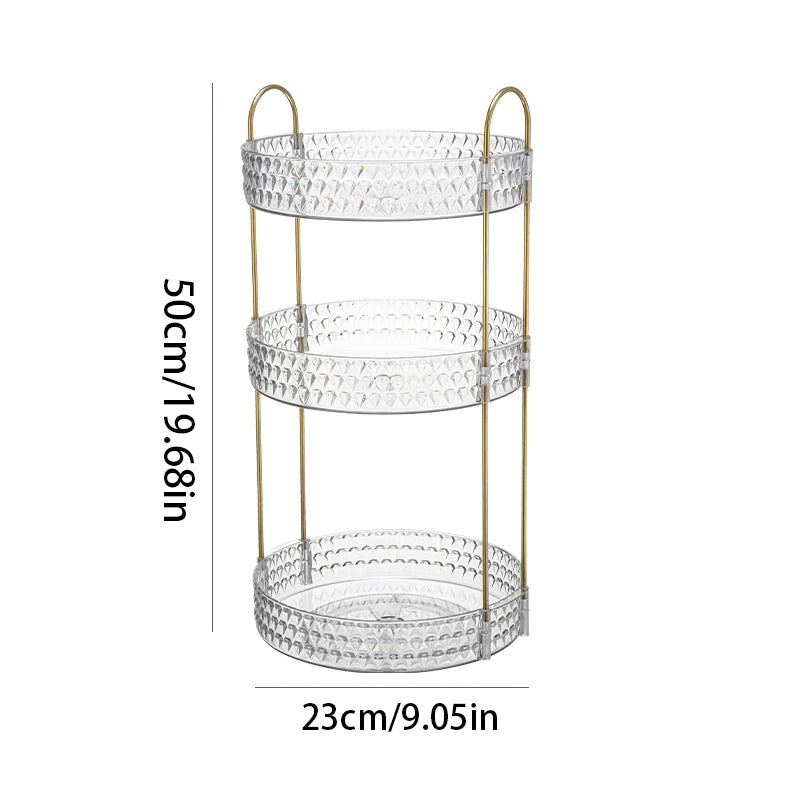 Organisateur Cosmétique Rotatif 360° à 3 Niveaux – Design Diamant Transparent et Doré