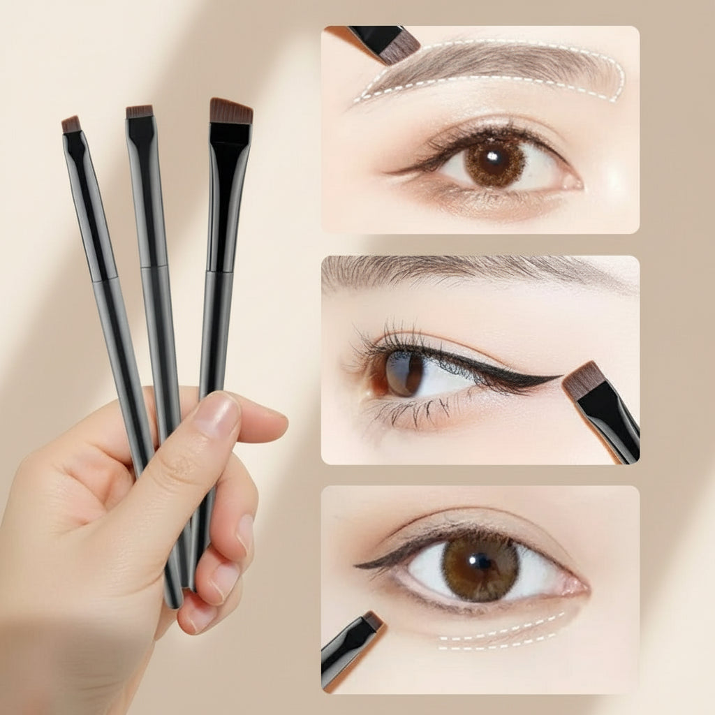 3 Pinceaux Eyeliner & Sourcils – Brosse Plate de Précision pour Maquillage des Yeux et du Contour