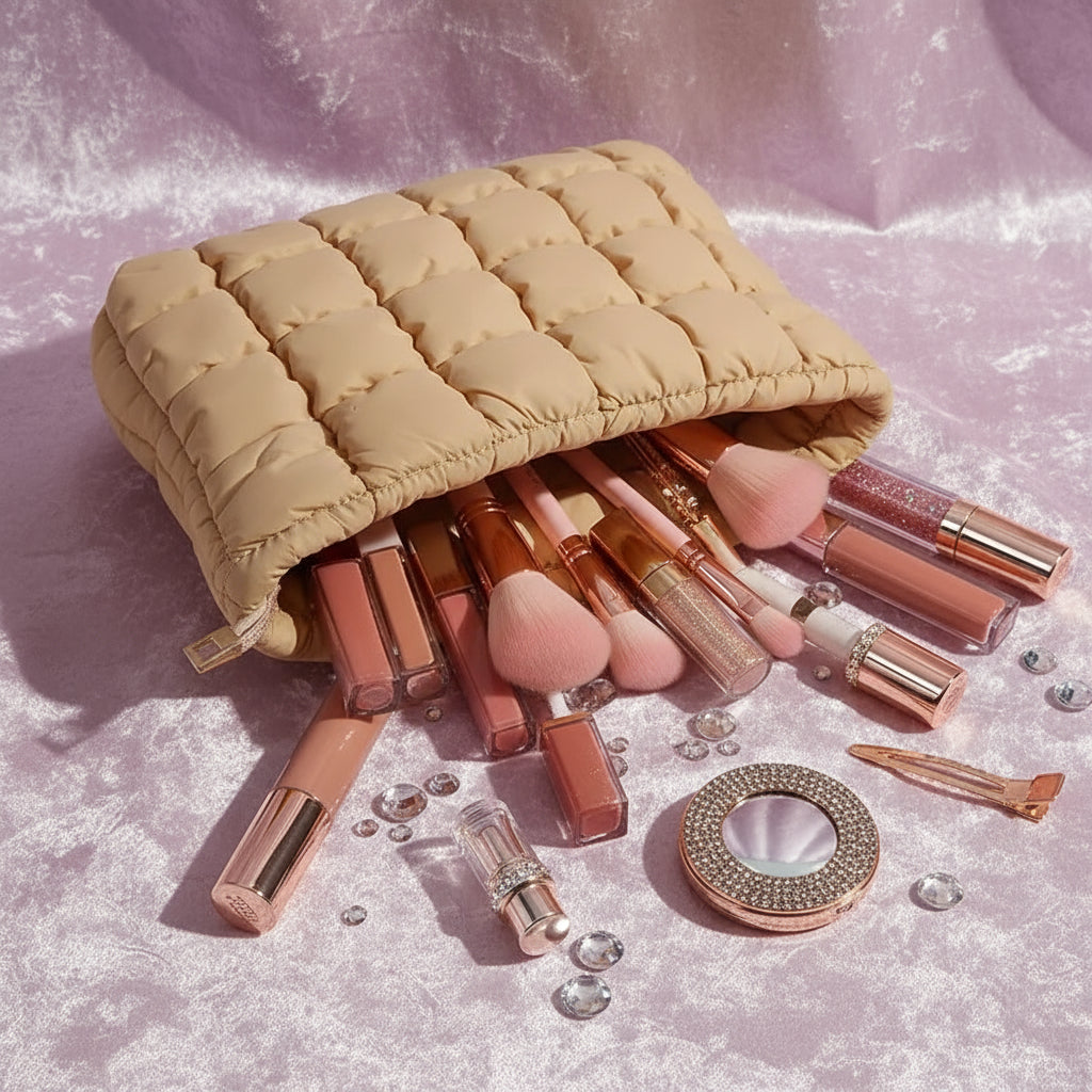 Grande Trousse Makeup Matelassée – Pochette Colorée et Spacieuse