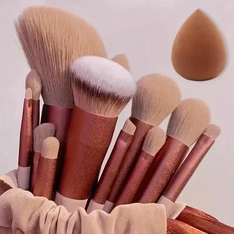 Set de 13 Pinceaux de Maquillage Professionnels – Poils Doux pour Teint, Poudre, Fard et Estompe