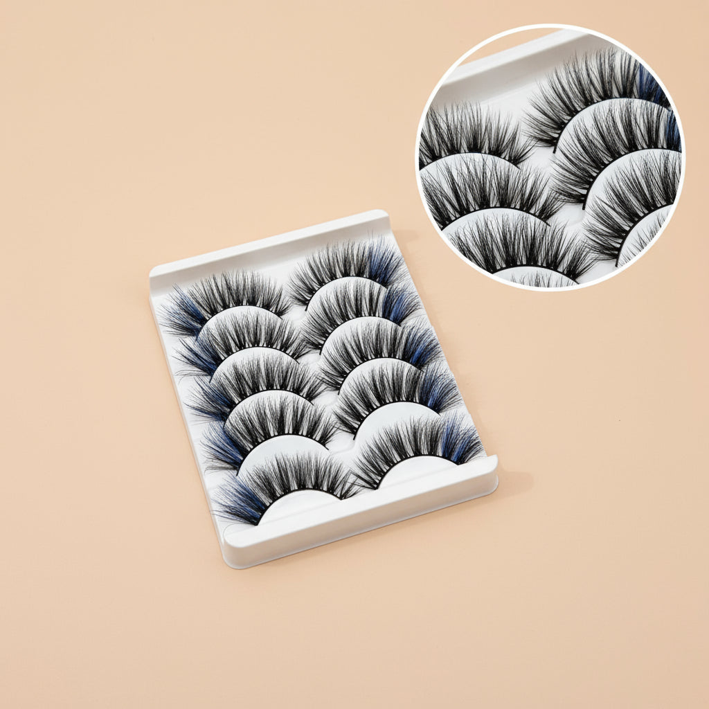 Faux Cils 3D Colorés en Fourrure de Vison Synthétique – Mélange Rose, Bleu, Rouge et Blanc