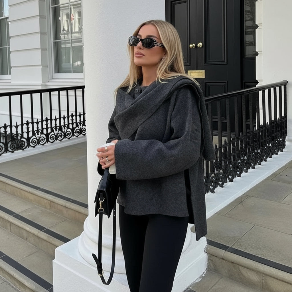 Manteau Doux à Écharpe Asymétrique