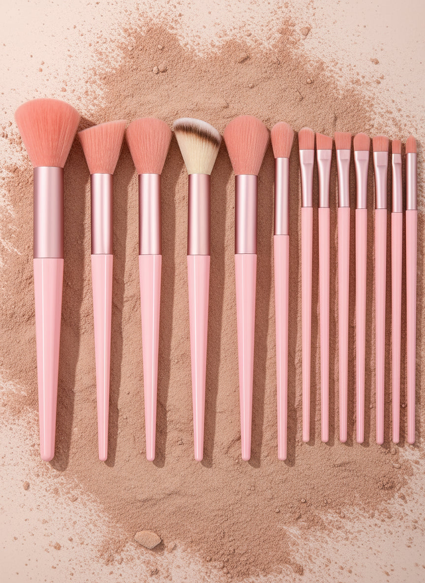 Coffret Beauté 29 Pièces – Set 13 Pinceaux de Maquillage, 12 Éponges, Brosse Nettoyante, Bandeau et Poignets