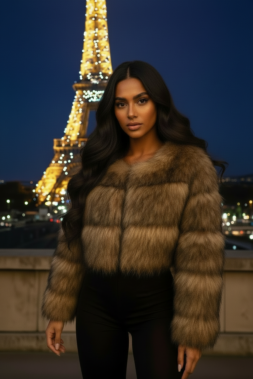 Veste courte en fausse fourrure épaisse