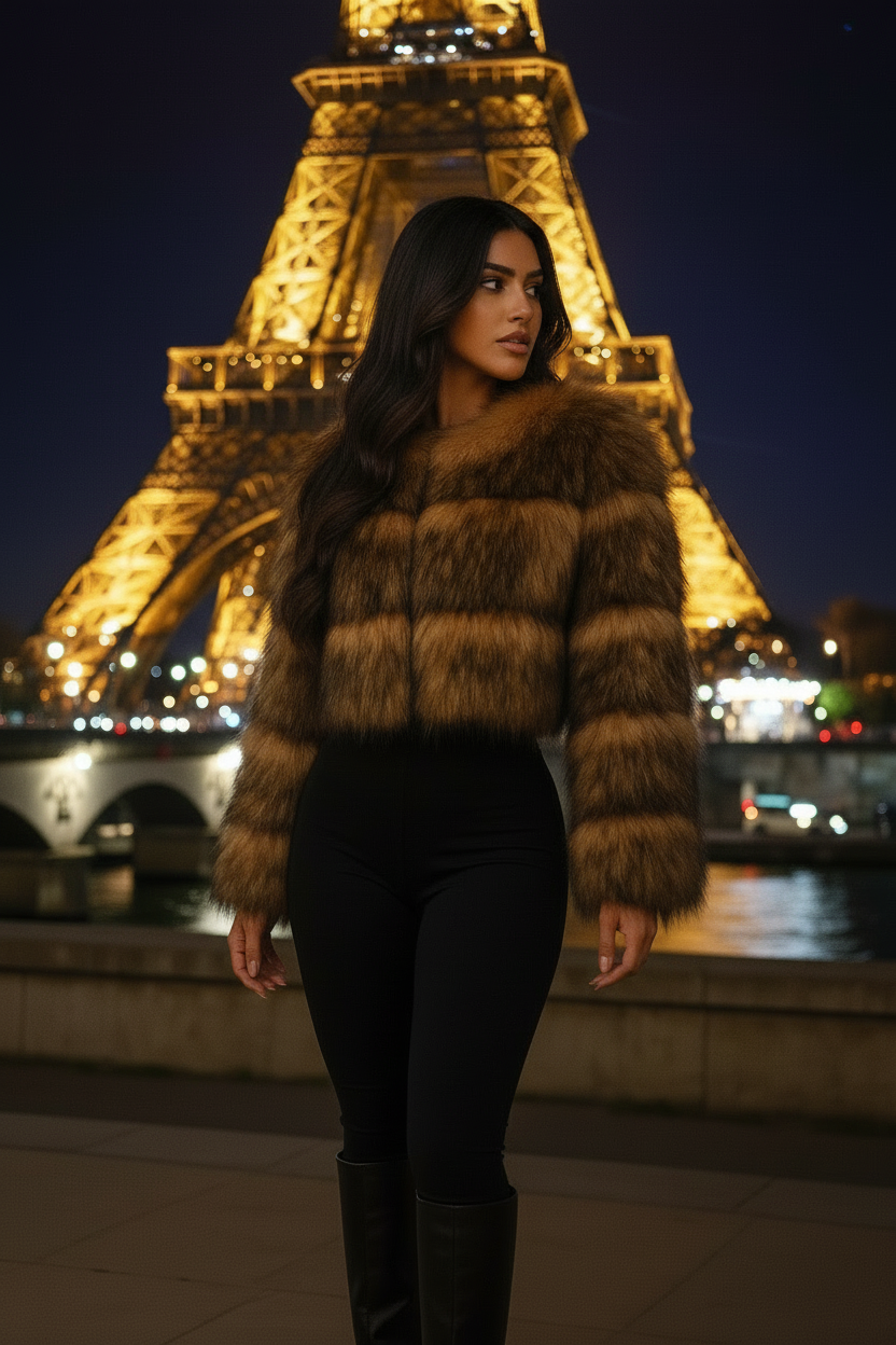 Veste courte en fausse fourrure épaisse