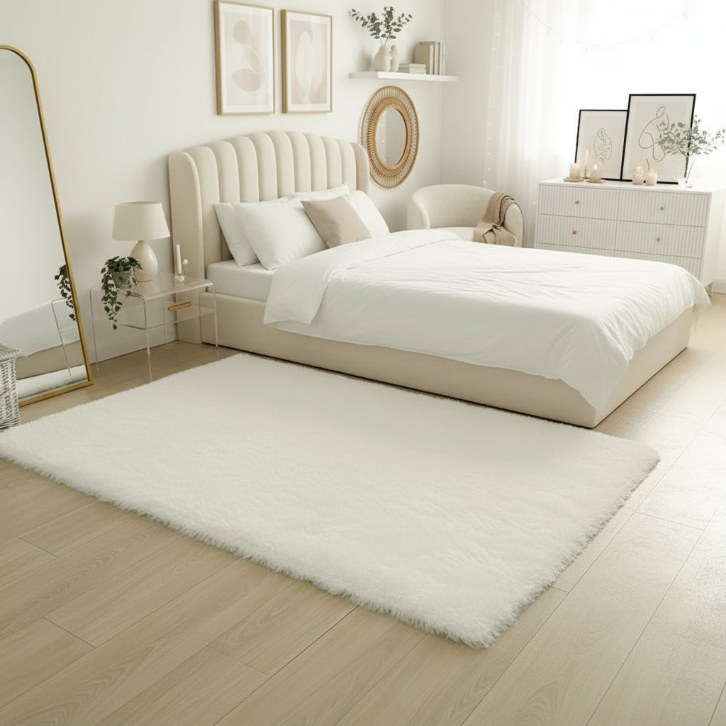 Tapis blanc duveteux épais – Déco douce