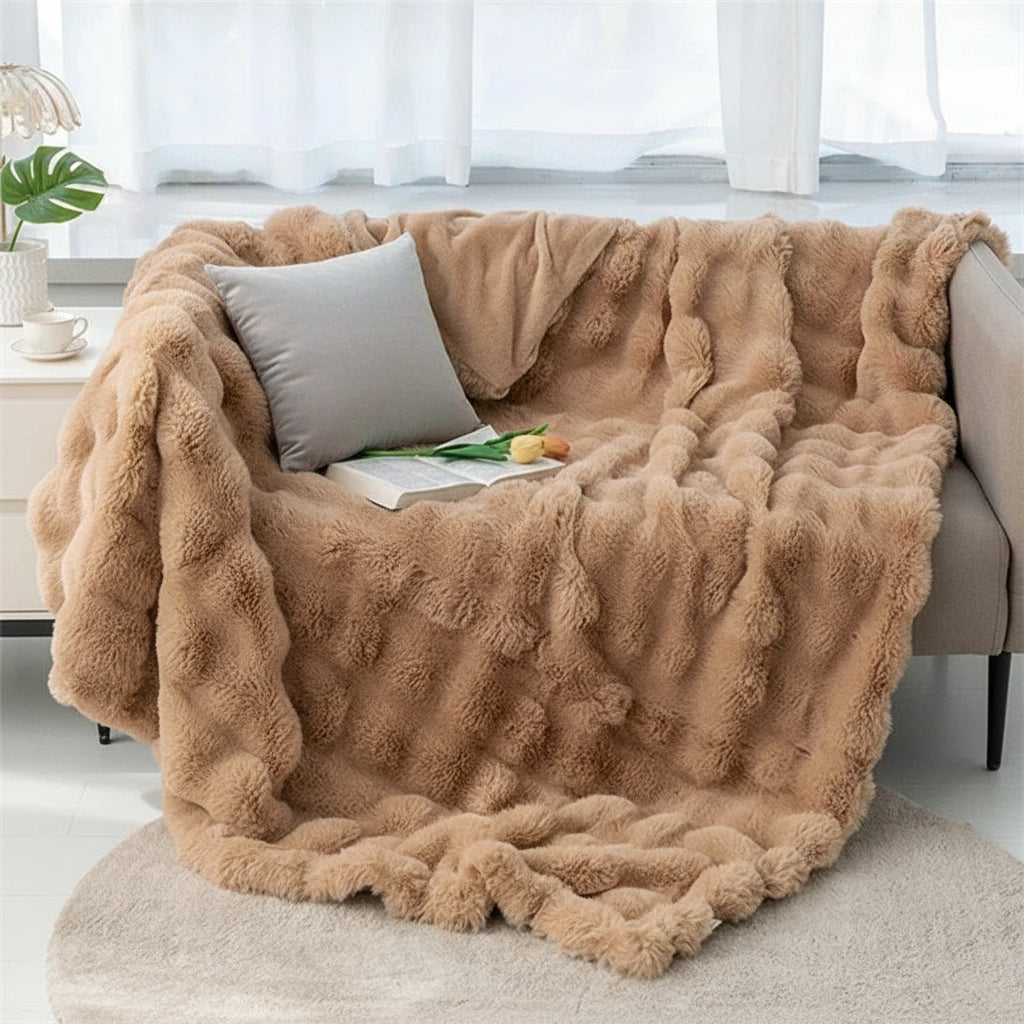 Plaid doux et cosy en fausse fourrure – Double face en polaire bulles