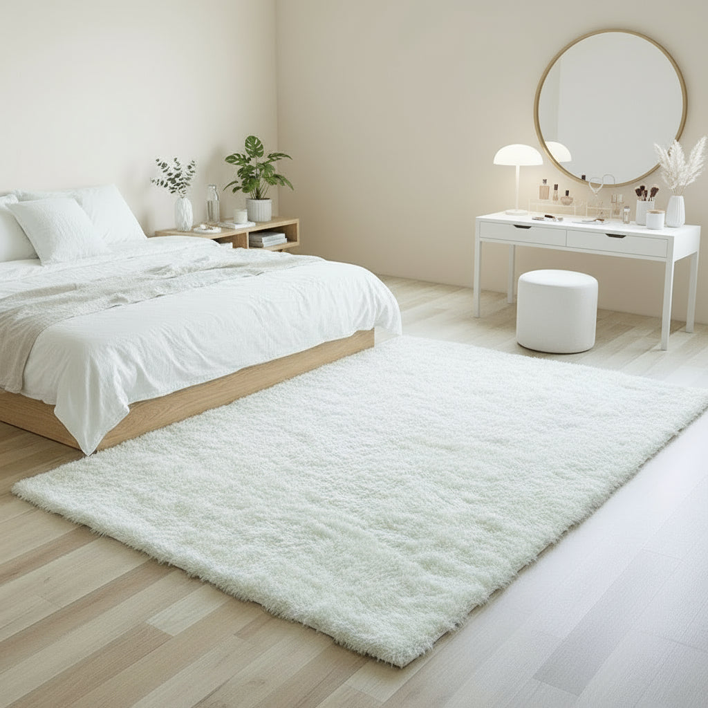 Tapis blanc duveteux épais – Déco douce