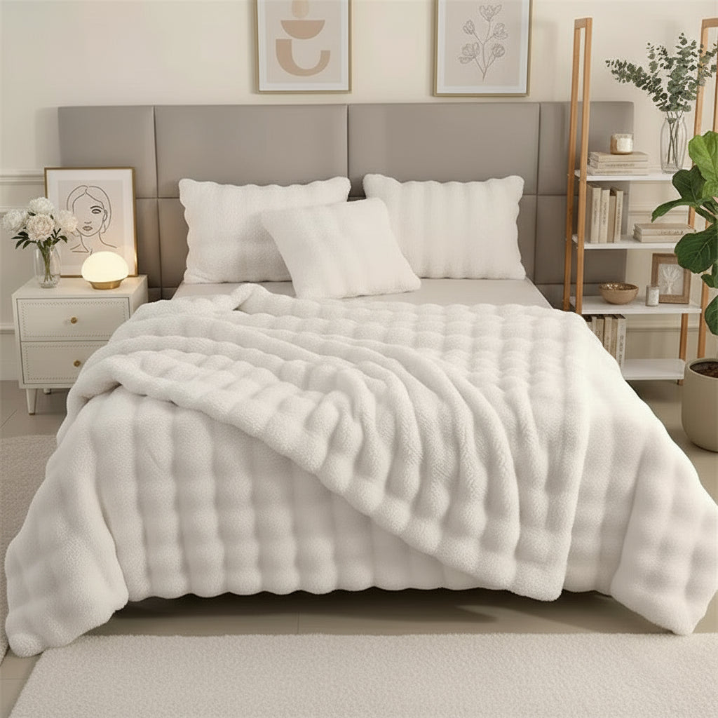 Plaid doux et cosy en fausse fourrure – Double face en polaire bulles