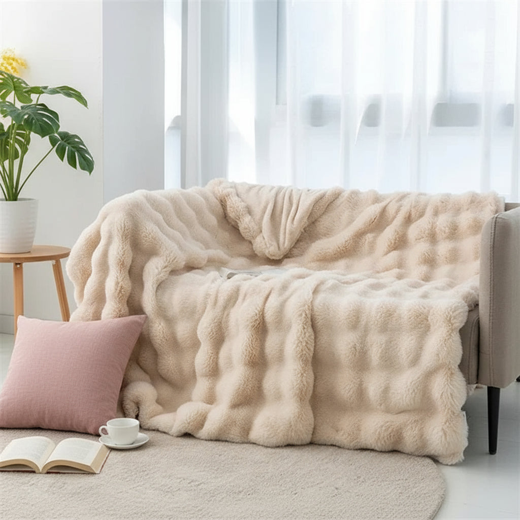 Plaid doux et cosy en fausse fourrure – Double face en polaire bulles