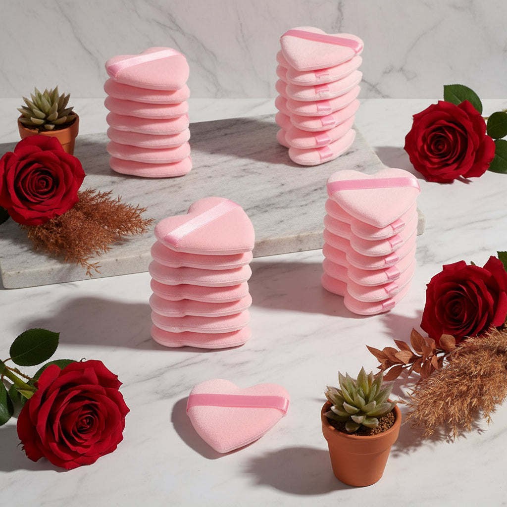 Houppettes Velours Cœur – Éponges Maquillage Douces & Hypoallergéniques