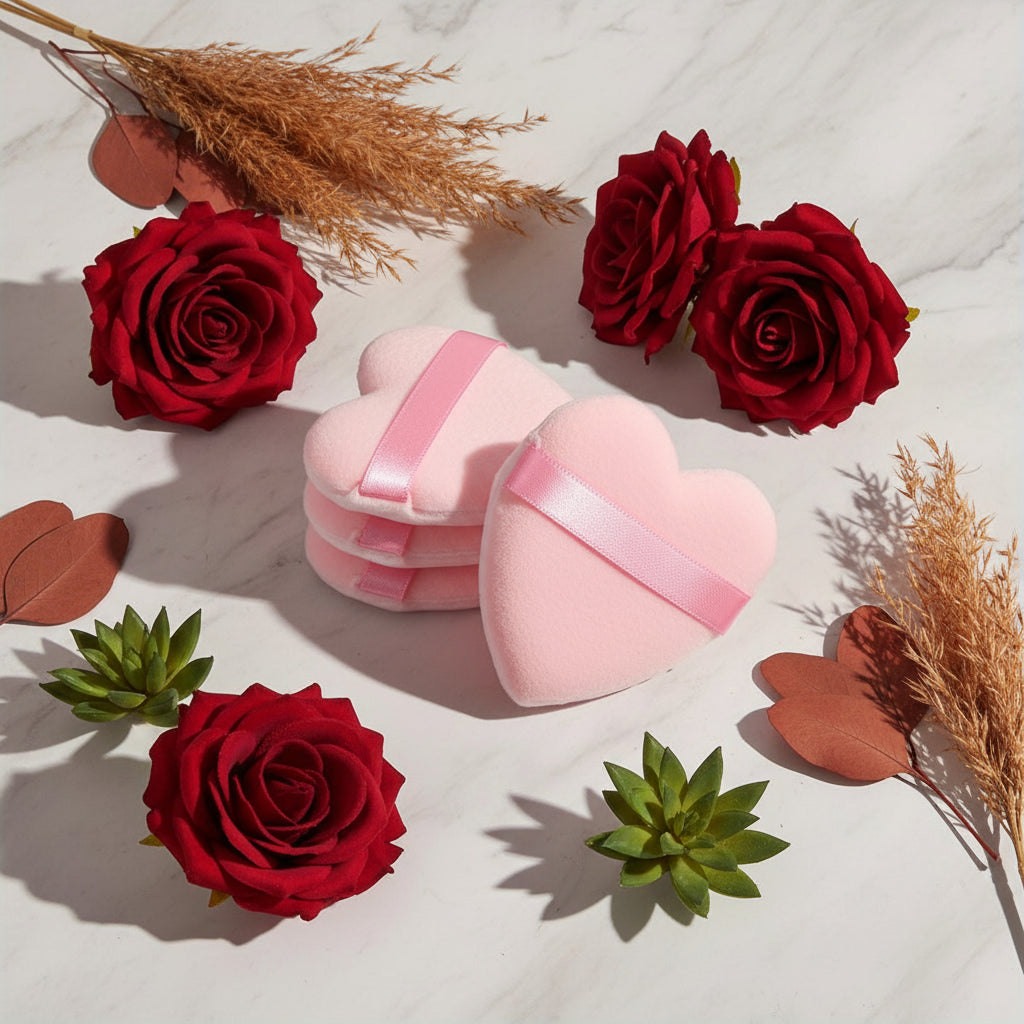 Houppettes Velours Cœur – Éponges Maquillage Douces & Hypoallergéniques
